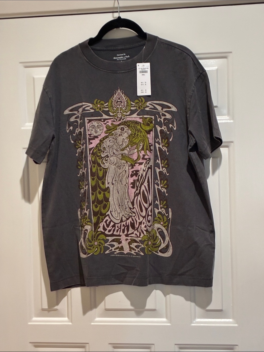 Fleetwood Mac Graphic Dark Gray Vintage-Inspired Tee with Pink & Olive Art